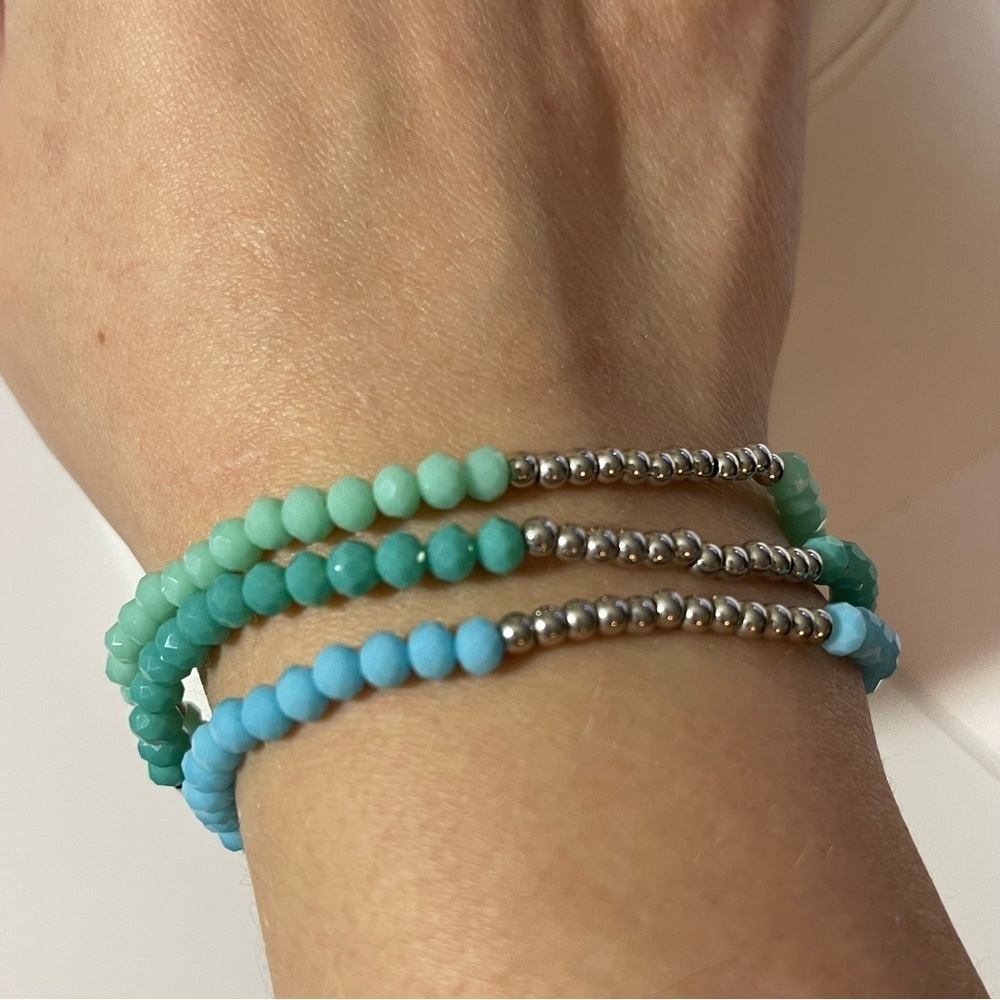 3 Ombré Handmade Stretch Bracelet Set, Hypoallergenic Jewelry, silver tu… - Picture 5 of 7